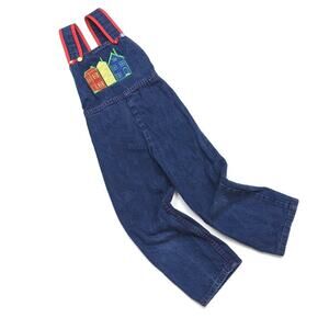 Vintage Rosebud Duds Overalls Girls Size 2T Applique Denim House